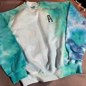 Blue Tie Dye University Pullover: Letter ‘A’ Emblem on Front Only